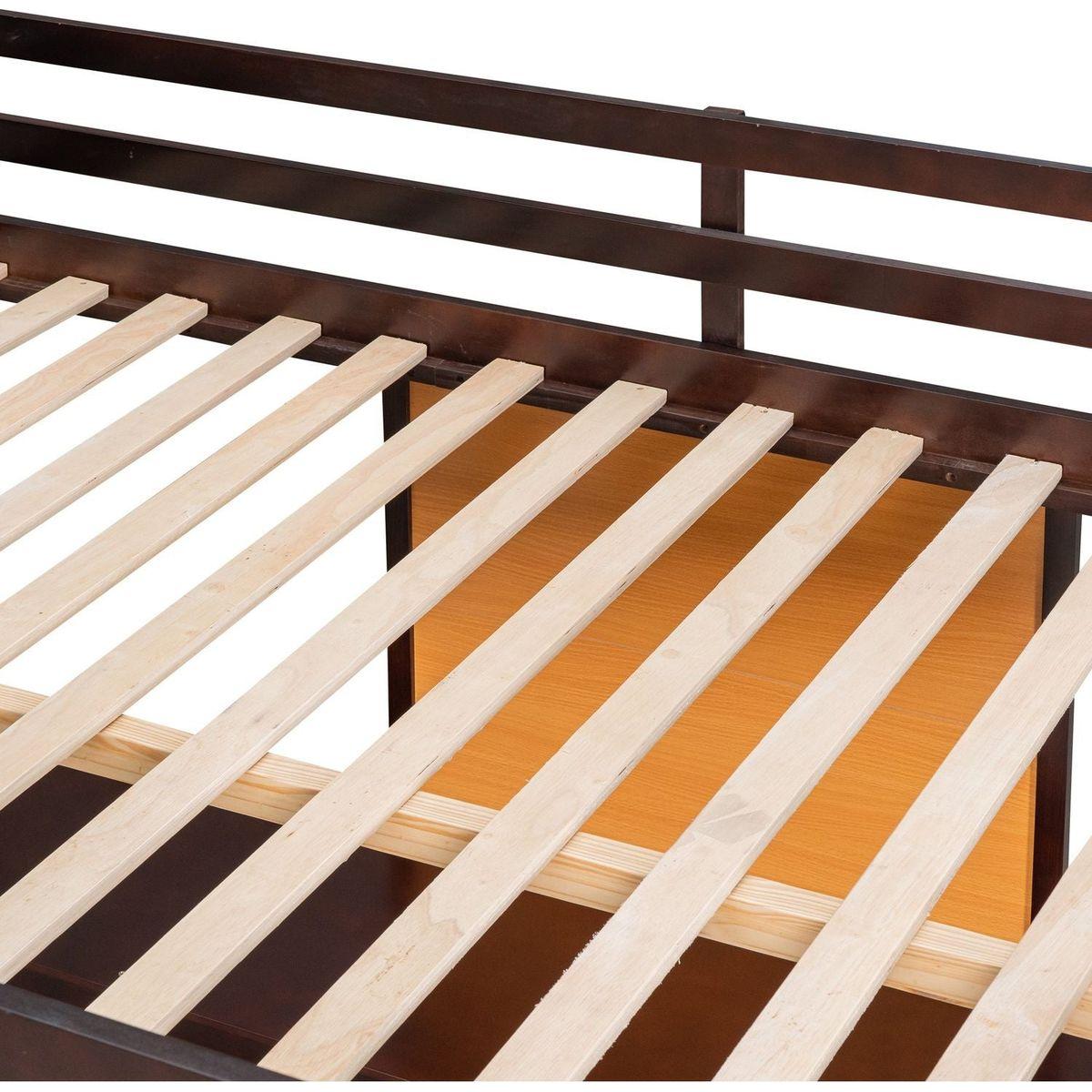 Twin size Loft Bed with Desk and Writing Board, Wooden Loft Bed with Desk & 2 Drawers Cabinet- Espresso