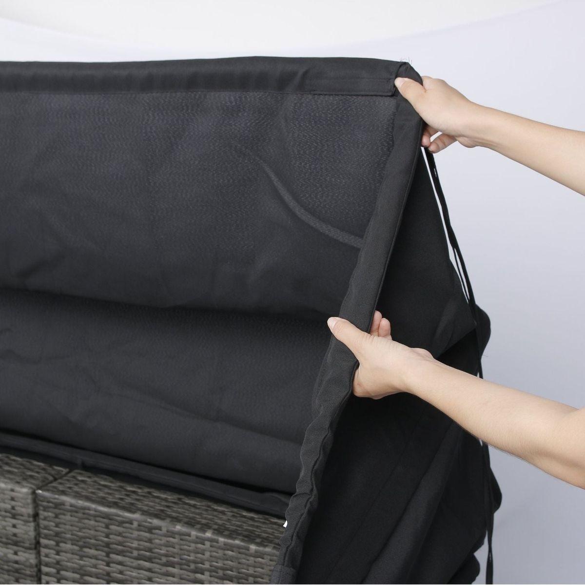 7-Piece Patio Furniture Set w/Retractable Canopy Wicker Rattan Sectional Sofa Set Patio Furniture with Washable Cushions for Lawn, Garden, Backyard, Poolside Grey wicker + Black Cushion