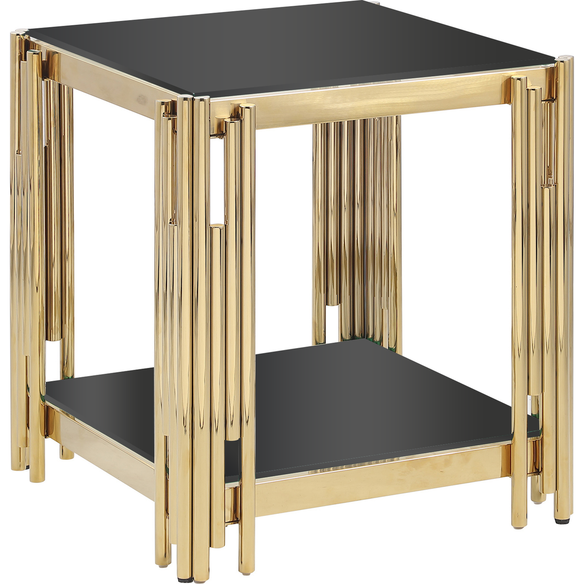 Woker Furniture 20" Wide Square End Table with Black Glass Top, Golden Stainless Steel Tempered Glass End Table for Living Room&Bed Room