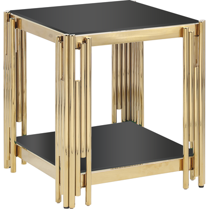 Woker Furniture 20" Wide Square End Table with Black Glass Top, Golden Stainless Steel Tempered Glass End Table for Living Room&Bed Room