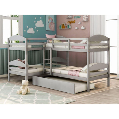 Twin L-Shaped Bunk bed with Trundle-Gray{O
