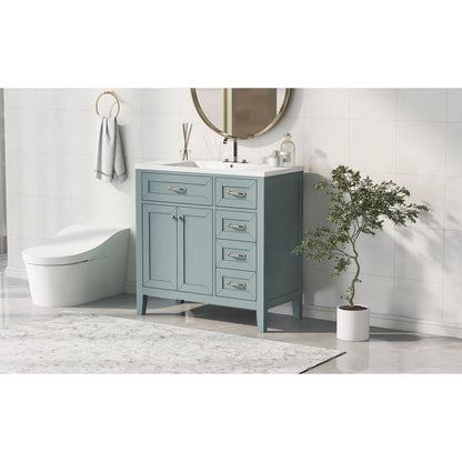 36" Bathroom Vanity with Sink Combo, Green Bathroom Cabinet with Drawers, Solid Frame and MDF Board