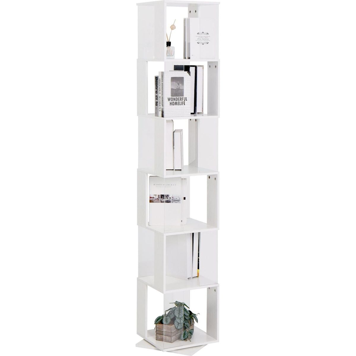 6 tier Rotating Bookshelf, Floor Rack Simple Bookcase with Acrylic plate Student Multi-Function Creative Bookshelf for Living Room