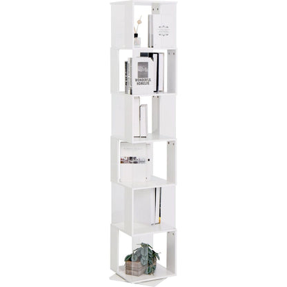 6 tier Rotating Bookshelf, Floor Rack Simple Bookcase with Acrylic plate Student Multi-Function Creative Bookshelf for Living Room