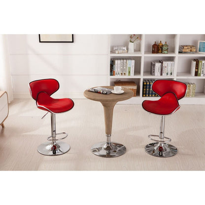 Masaccio Upholstery Airlift Adjustable Swivel Barstool with Chrome Base, Set of 2, Red - Streamdale Furniture