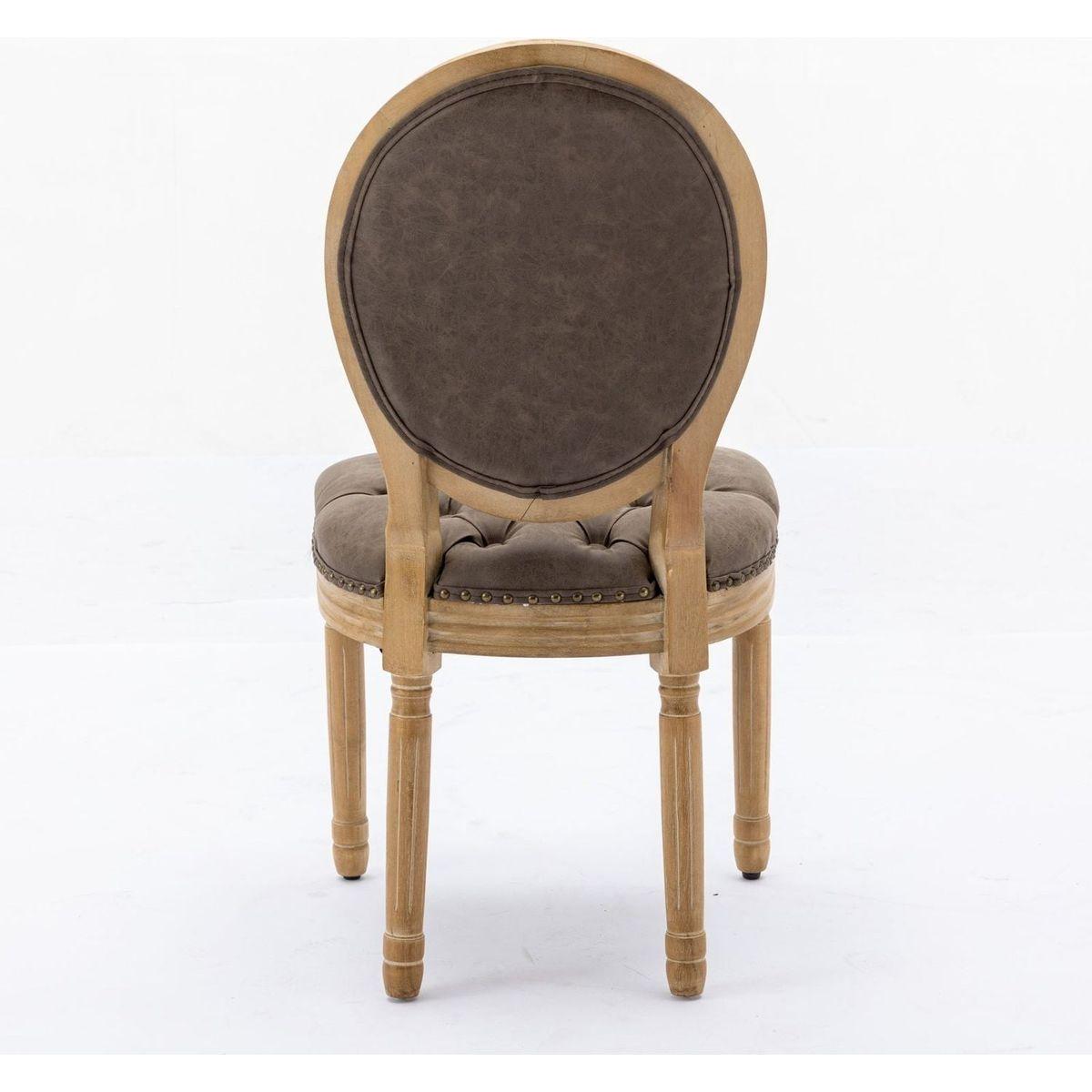 French Style Solid Wood Frame Antique Painting,Hand-pulled buckle decoration PU artificial leather Dining Chair with Nailhead Trim, Wood Legs,Density Foam,Steel Spring inner,Set of 2,Brown