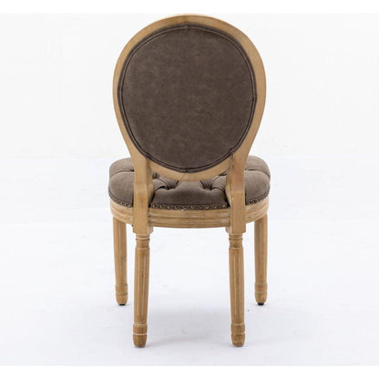 French Style Solid Wood Frame Antique Painting,Hand-pulled buckle decoration PU artificial leather Dining Chair with Nailhead Trim, Wood Legs,Density Foam,Steel Spring inner,Set of 2,Brown