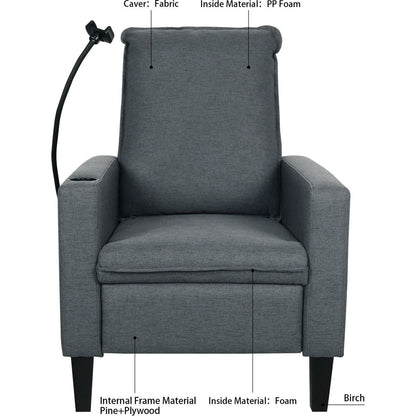 Recliner Chairs for Adults, Adjustable Recliner Sofa with Mobile Phone Holder & Cup Holder, Modern Reclining Chairs Fabric Push Back Recliner Chairs for Living Room, Bedroom, Gray