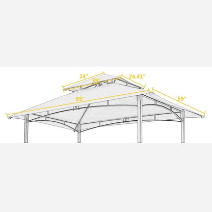 8x5Ft Grill Gazebo Replacement Canopy,Double Tiered BBQ Tent Roof Top Cover