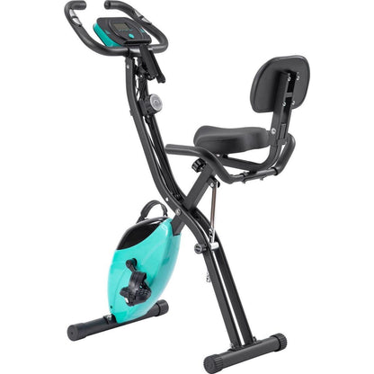 Folding Exercise Bike, Fitness Upright and Recumbent X-Bike with 10-Level Adjustable Resistance, Arm Bands and Backrest