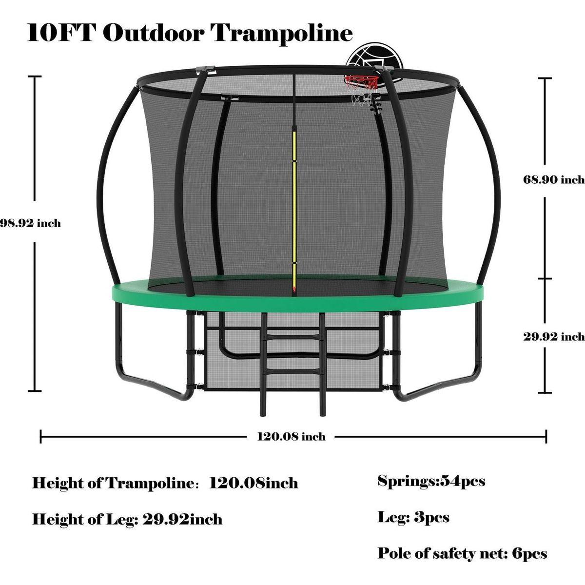 10FT Pumpkin Trampoline, Outdoor Trampoline with Basketball Hoop, Enclosure Net and Ladder