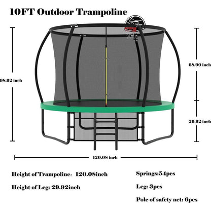 10FT Pumpkin Trampoline, Outdoor Trampoline with Basketball Hoop, Enclosure Net and Ladder