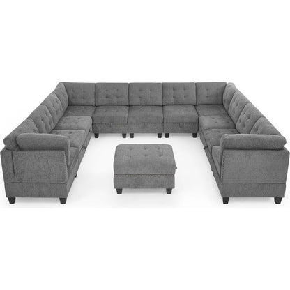 U shape Modular Sectional Sofa,DIY Combination,includes Seven Single Chair, Four Corner and One Ottoman,Grey