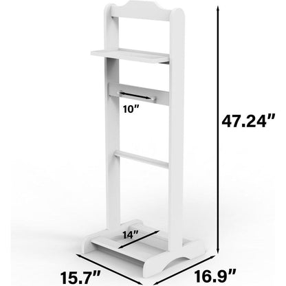 Accent Portable Garment Rack,Clothes Valet Stand with Storage Organizer,White Finish
