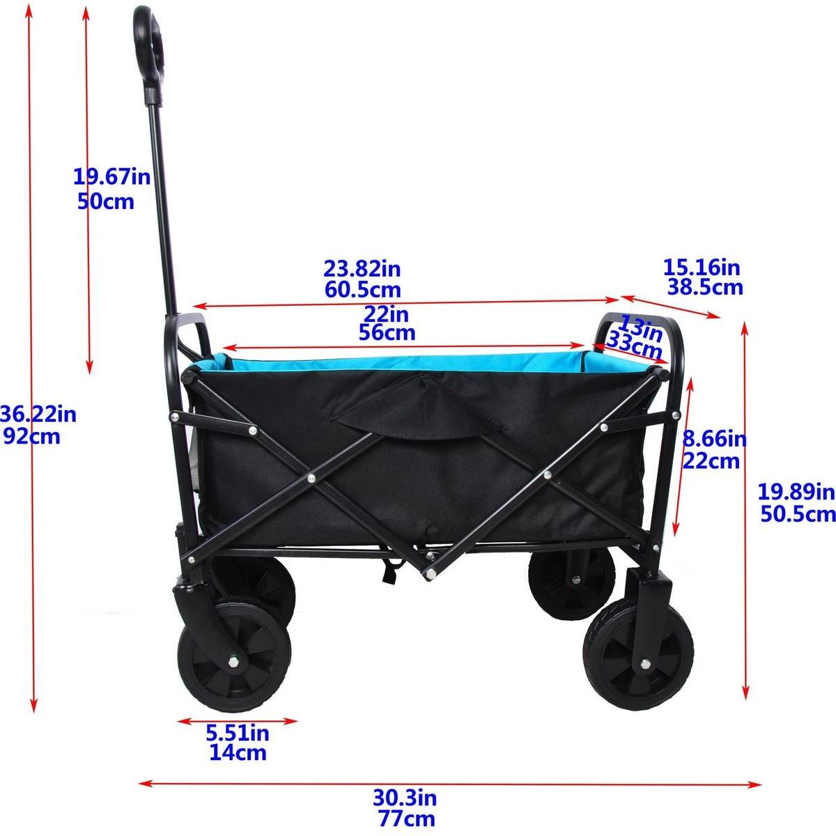 Folding Wagon Garden Shopping Beach Cart (black+blue)