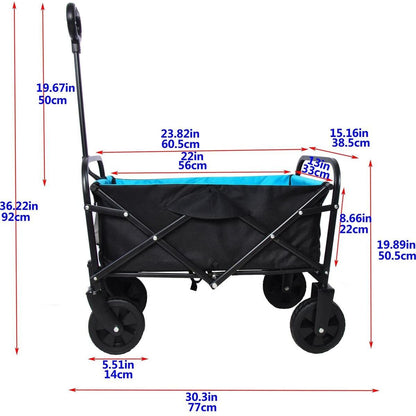 Folding Wagon Garden Shopping Beach Cart (black+blue)