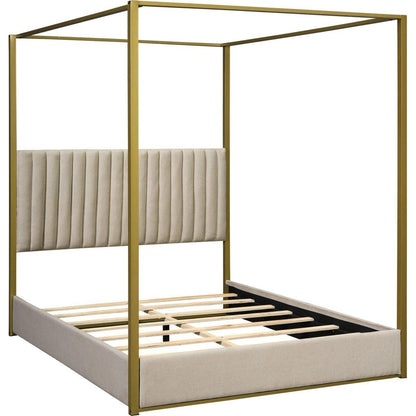 Queen Size Upholstery Canopy Platform Bed with Headboard and Metal Frame, Beige