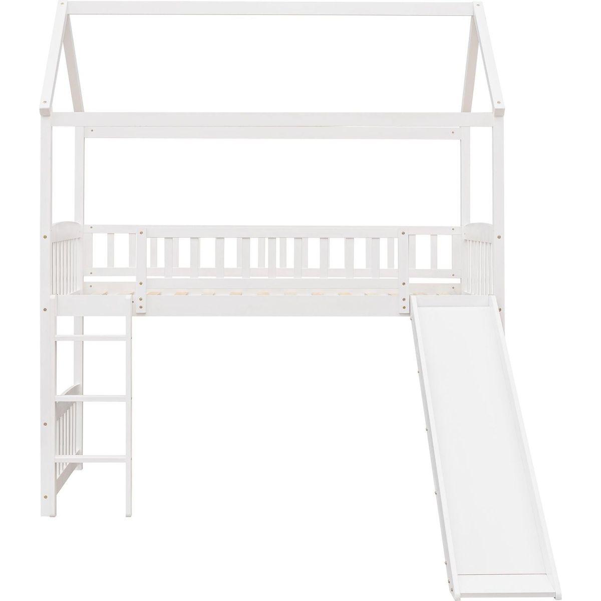 Twin Loft Bed with Slide, House Bed with Slide,White