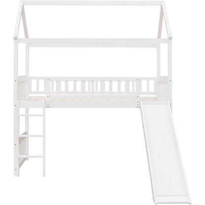 Twin Loft Bed with Slide, House Bed with Slide,White