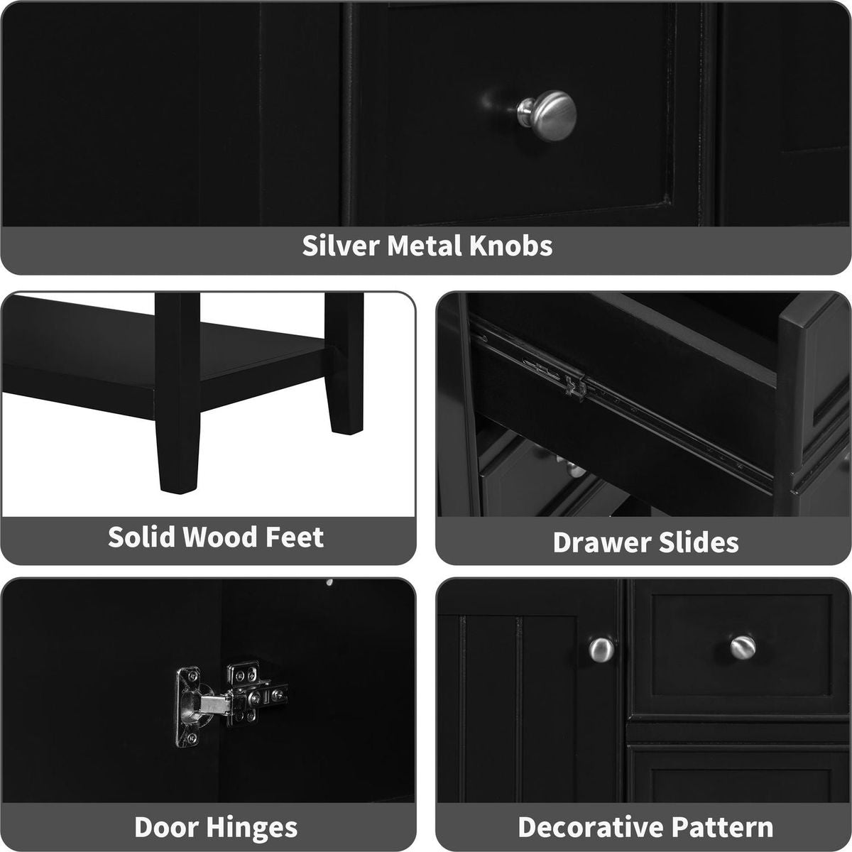 36" Bathroom Vanity with Sink Combo, One Cabinet and Three Drawers, Solid Wood and MDF Board, Black