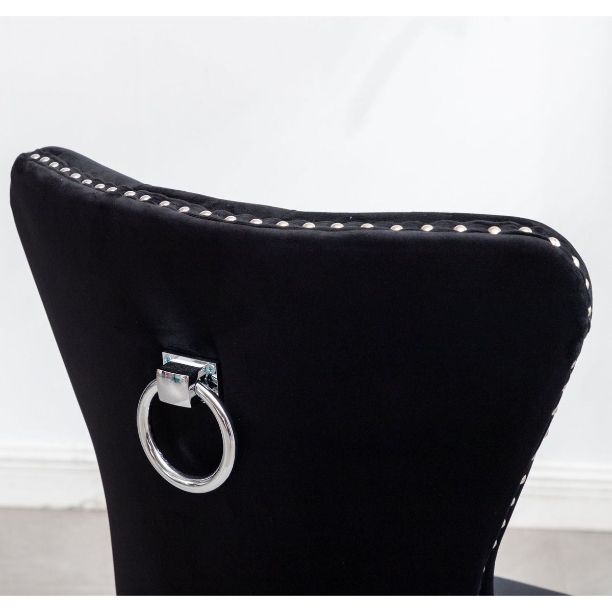 Montura Contemporary Tufted Velvet Chair with Nailhead Trim, Set of 2, Black