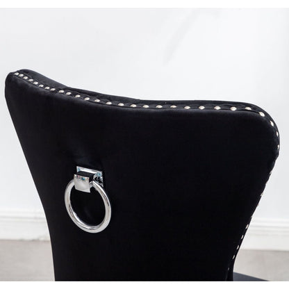 Montura Contemporary Tufted Velvet Chair with Nailhead Trim, Set of 2, Black