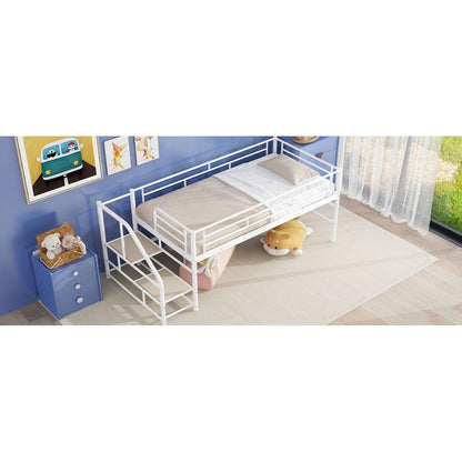 Mid Loft Bed with Storage stairs, Twin, White