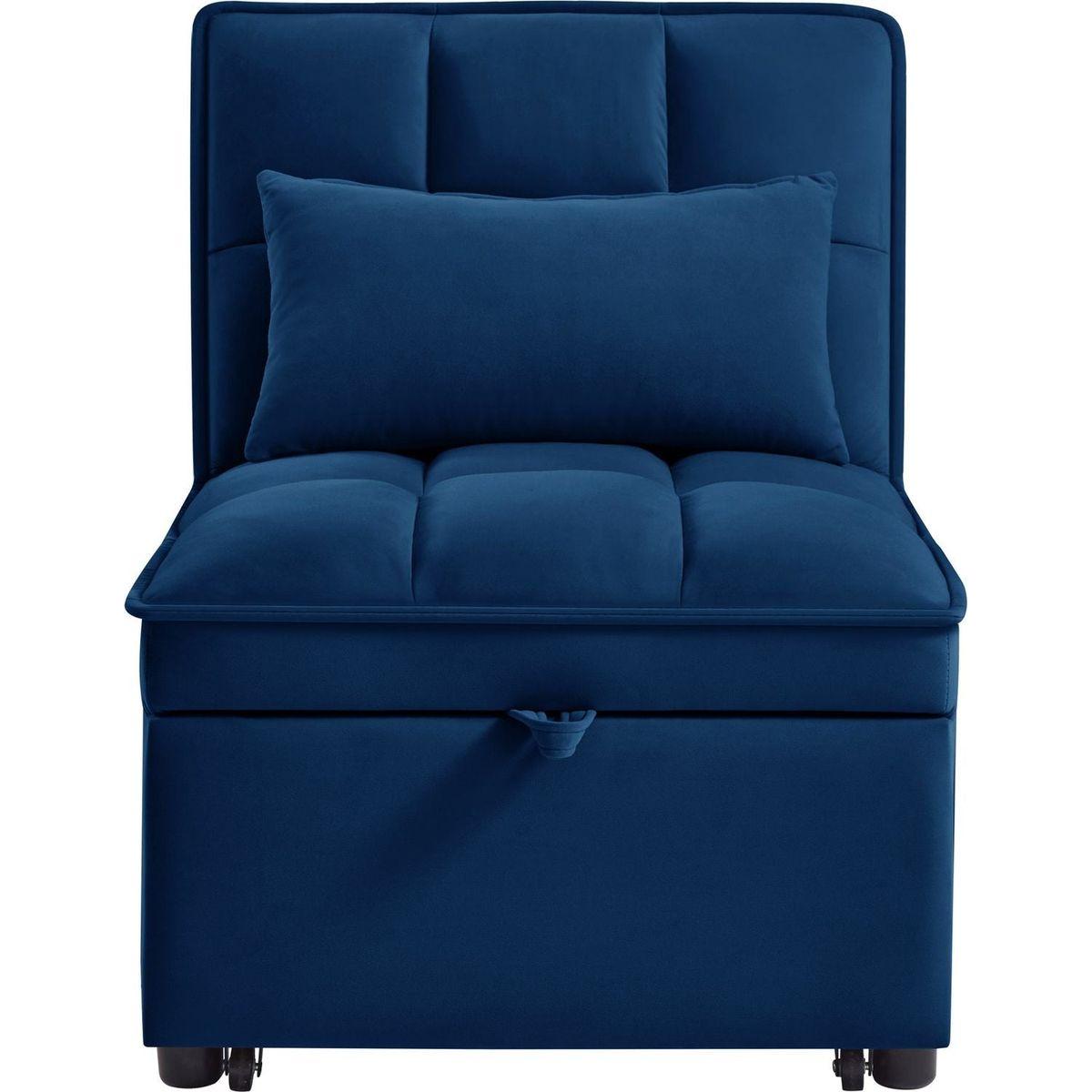 4 in1 Multi-Function Single Sofa Bed with Storage Pockets,Tufted Single Pull-out Sofa Bed with Adjustable Backrest and Pillows, Convertible Chaise Lounge, Navy