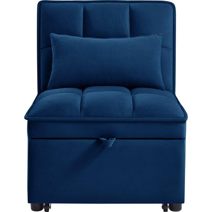 4 in1 Multi-Function Single Sofa Bed with Storage Pockets,Tufted Single Pull-out Sofa Bed with Adjustable Backrest and Pillows, Convertible Chaise Lounge, Navy