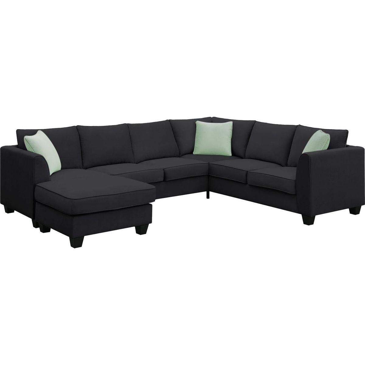 112x87" Sectional Sofa Couches Living Room Sets, 7 Seats Modular Sectional Sofa with Ottoman, L Shape Fabric Sofa Corner Couch Set with 3 Pillows, Black(New of GS008210AAB)