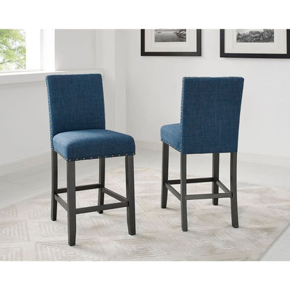 Biony Blue Fabric Counter Height Stools with Nailhead Trim, Set of 2