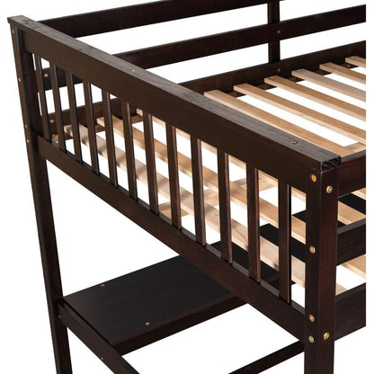 Full Size Loft Bed with Storage Shelves and Under-bed Desk, Espresso