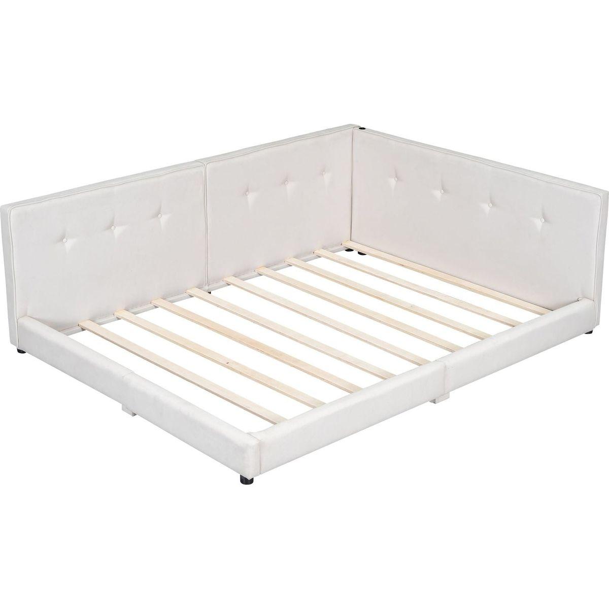 Upholstered Queen Size platform bed with USB Ports, Beige