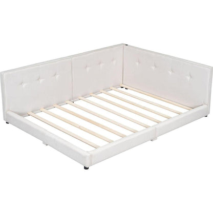 Upholstered Queen Size platform bed with USB Ports, Beige