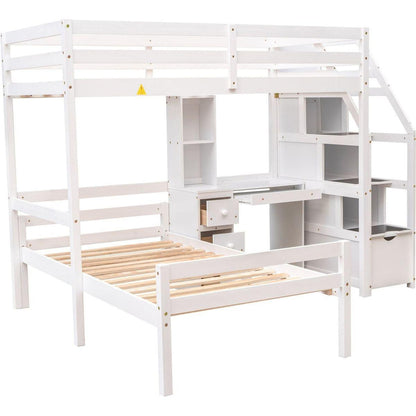 Twin Size Loft Bed with a Stand-alone Bed, Storage Staircase, Desk, Shelves and Drawers, White