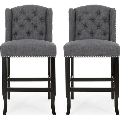 Vienna Contemporary Fabric Tufted Wingback 27 Inch Counter Stools, Set of 2, Charcoal and Dark Brown