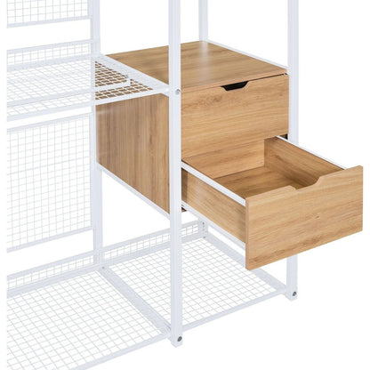 Open-Style Wardrobe with Hanging Rails, Shelves and Drawers, White