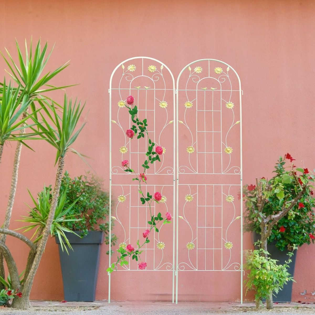 2 Pack Metal Garden Trellis 86.7" x 19.7" Rustproof Trellis for Climbing Plants Outdoor Flower Support White