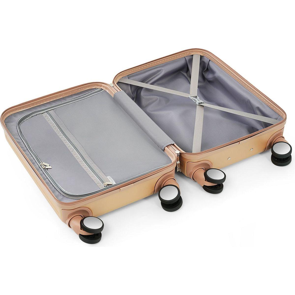 Luggage Set of 3, 20, 24, 28inch with USB Port, 20, 24inch with front opening design Airline Certified Carry on Luggage with Cup Holder, ABS Hard Shell Luggage with Spinner Wheels, Champagne