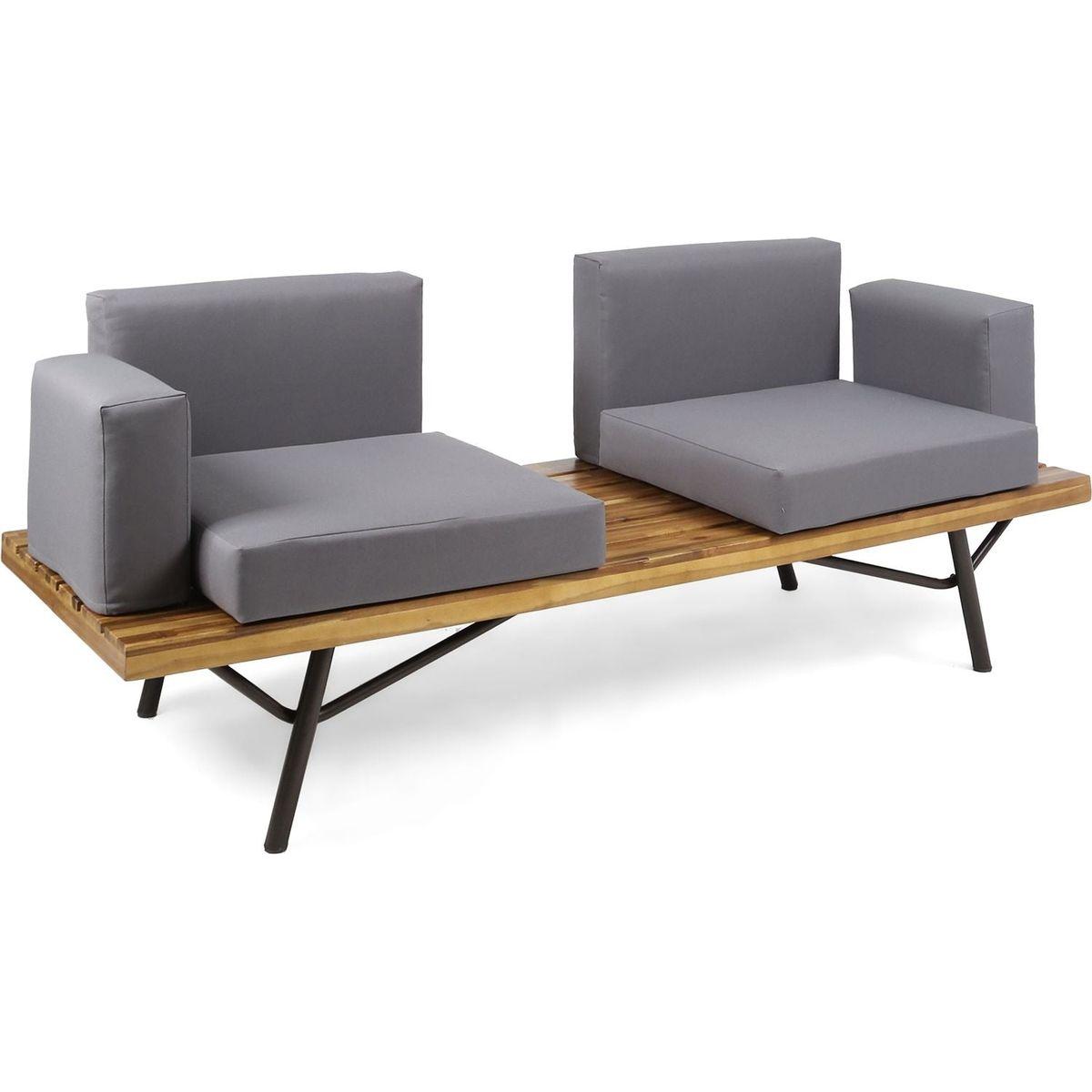 Canoga Outdoor Industrial Loveseat with Coffee Table