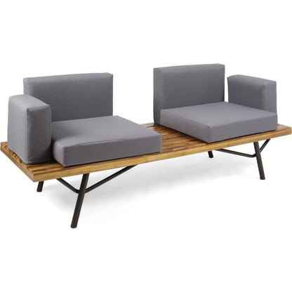 Canoga Outdoor Industrial Loveseat with Coffee Table