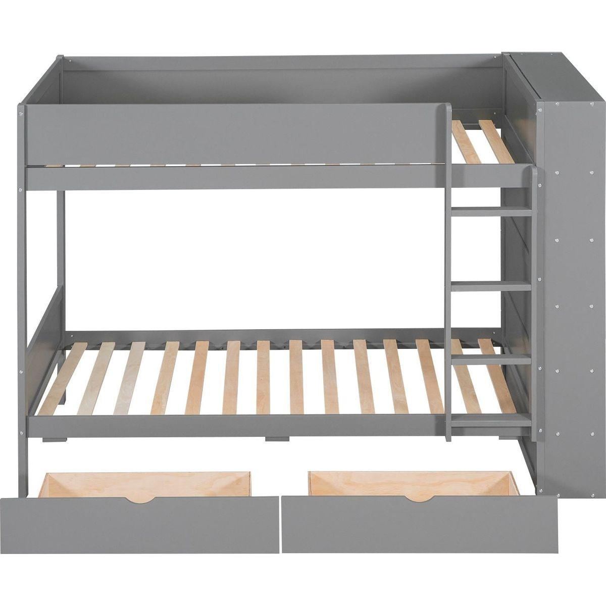 Twin over Twin Bunk Bed With 2 Drawers and Multi-layer Cabinet, Gray