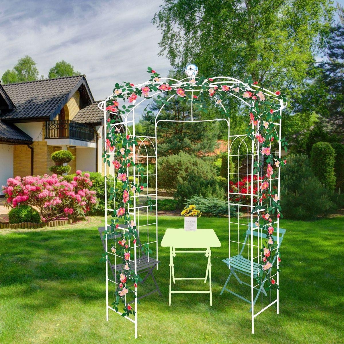 Metal Garden Arch Iron Garden Arbors Gazebo Dia 81.3" x 114.2" High Birdcage Shape Pergola Pavilion for Wedding Ceremony White