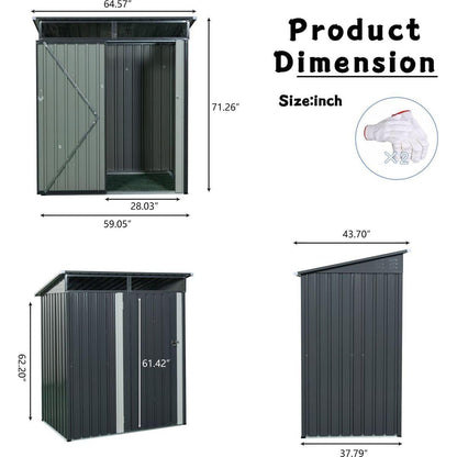 5ft x 3ft Outdoor Metal Storage Shed Transparent plate Gray
