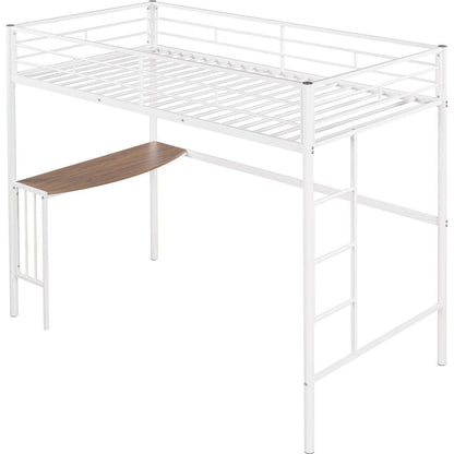 Twin Metal Bunk Bed with Desk, Ladder and Guardrails, Loft Bed for Bedroom, White