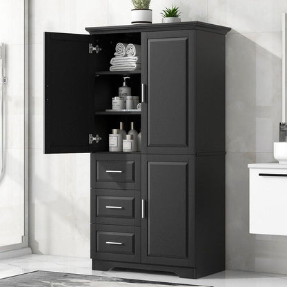 Tall and Wide Storage Cabinet with Doors for Bathroom/Office, Three Drawers, Black