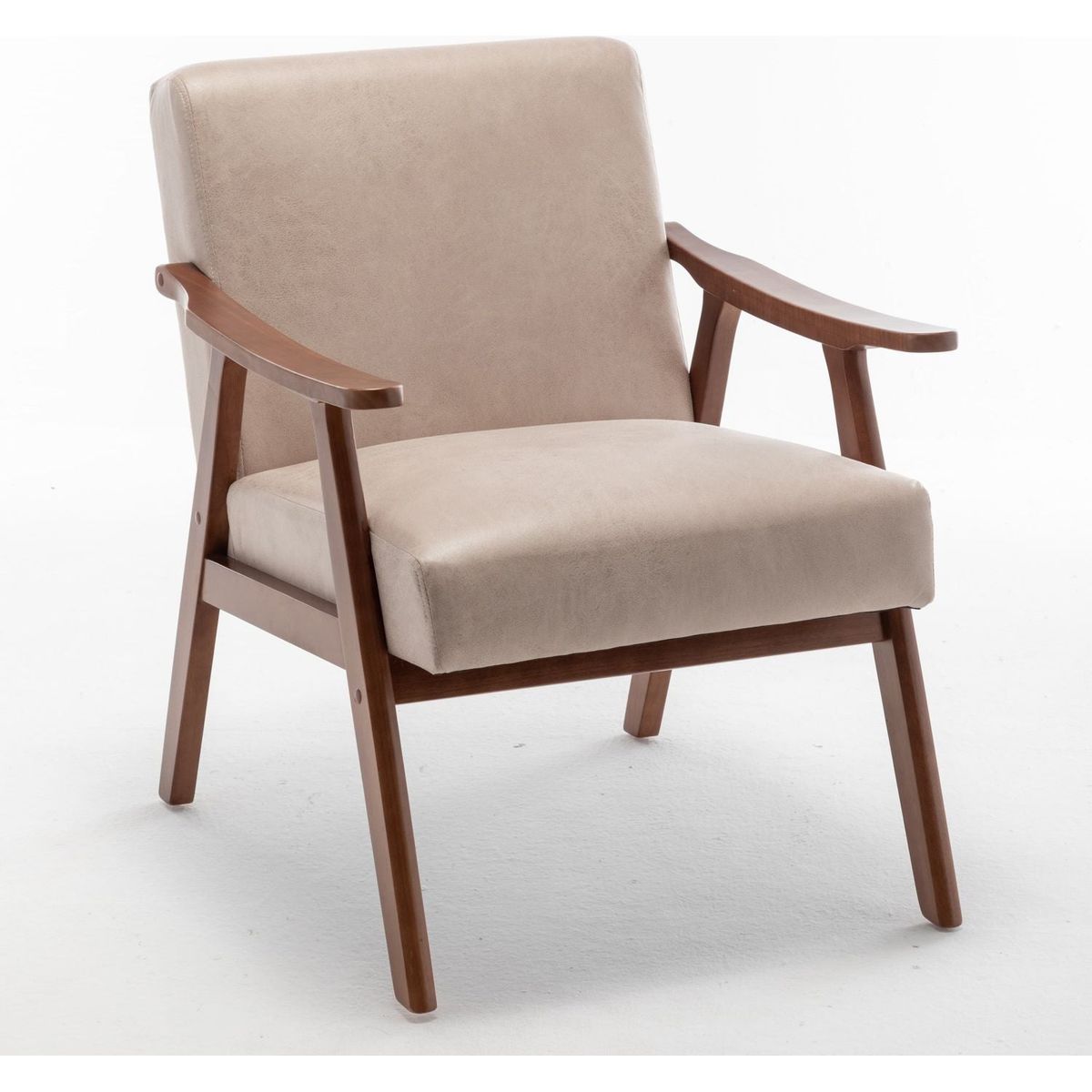 Mid-Century Modern Chair, Living Room Chair with Solid Wood Frame, Accent Chair Extra-Thick Backrest, Wingback Chair for Bedroom, Reading Room, Living Room, Lounge Chair Indoor