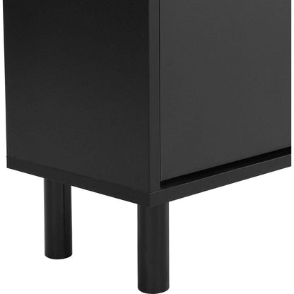 Narrow Design Shoe Cabinet with 3 Flip Drawers, Wood Grain Pattern Top Entryway Organizer with 3 Hooks, Free Standing Shoe Rack with Adjustable Panel for Hallway, Black