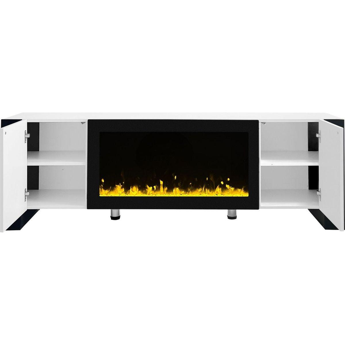 Modern TV Stand with 34.2" Non-heating Electric Fireplace, High Gloss Entertainment Center with 2 Cabinets, Media Console for TVs up to 78", White