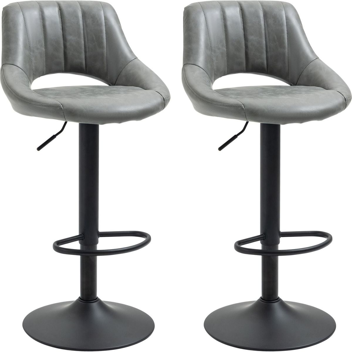 Bar Stools Set of 2, Swivel Bar Height Barstools Chairs with Adjustable Height, Round Heavy Metal Base, and Footrest, Gray